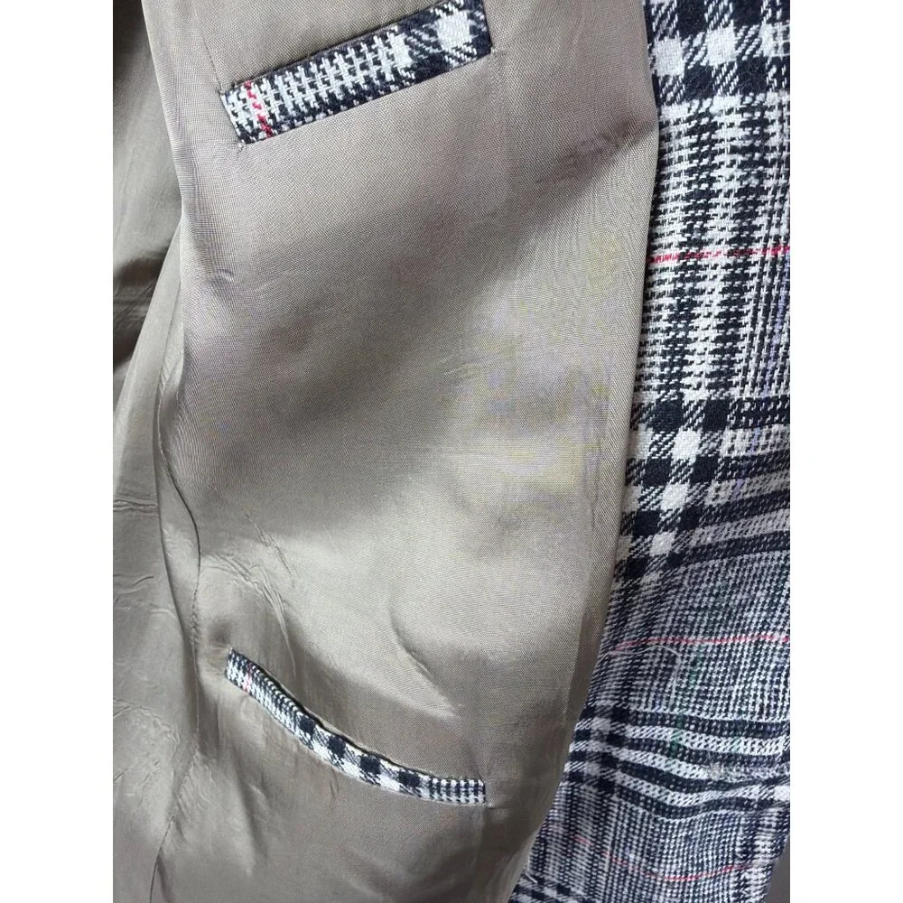 BOSS Hugo Boss Men's 42S Plaid Gray Plaid Wool Blazer Glen Check Sport Coat
